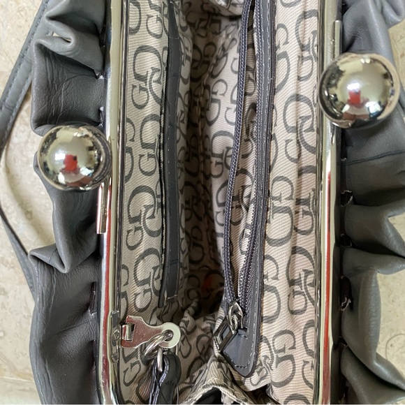 Small Evening Clutch Handbag Rhinestones Faux Grey Leather Animal Print Guess - Picture 5 of 13